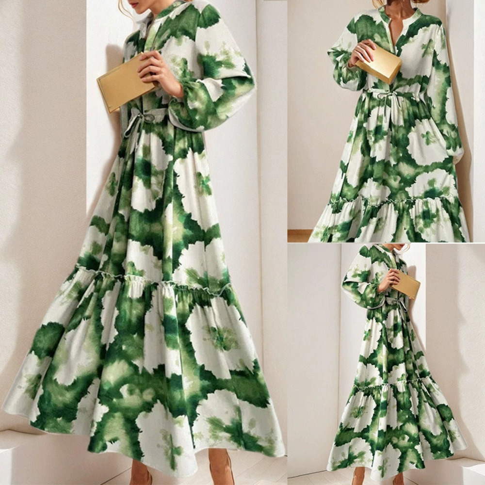 ZARA Summer Stylish Elegant Colorblock Print Cinched Waist V Neck Dress